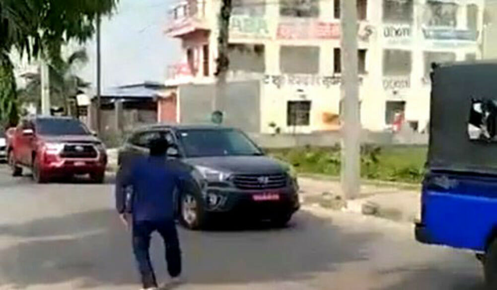 Gen Z youths spray red ink on Basnet's vehicle in Biratnagar — symbolic protest